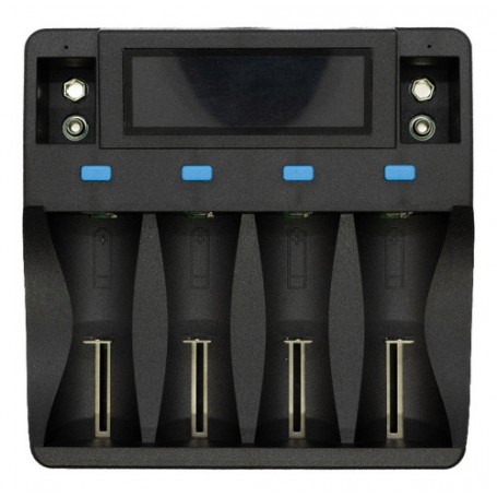 Cargador De Pilas Recargables Carga 4 Pilas AA AAA Y 2 Pilas Baterias 9V Con Display Puerto USB-C Type-C Tipo-C SEFE-407-BL4BD