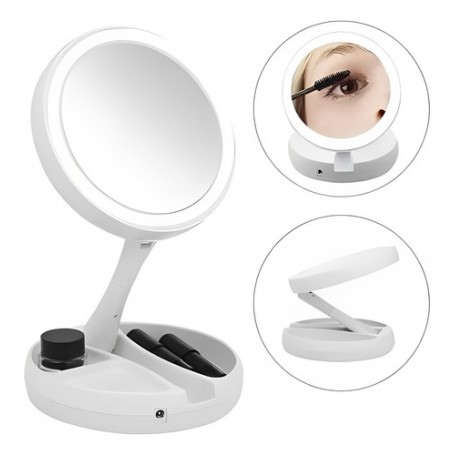 Espejo Redondo Doble Cara Con Luz Led Recargable Hytoshy HT-988E Zoom X10