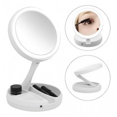 Espejo Redondo Doble Cara Con Luz Led A 220V o A Pilas FoldAway Zoom X10