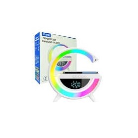 Velador Lampara G Parlante Bluetooth Con Luz Led Rgb Reloj Cargador QI Inalambrico BT3401