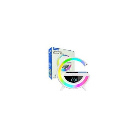 Velador Lampara G Parlante Bluetooth Con Luz Led Rgb Reloj Cargador QI Inalambrico BT3401