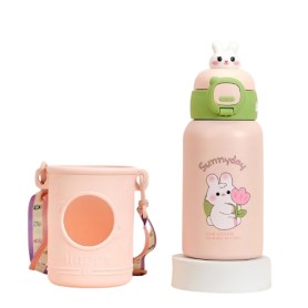 Botella Acero Infantil Con Correa 650ml Conejito