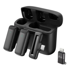 Microfono Corbatero Inalambrico Doble Periodista Streaming Android Type-C Tipo-C Con Adaptador Lightning Macho A Usb-C Hembra