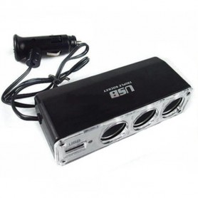 Duplicador Ficha Encendedor 12V Con Cable 3Tomas Y 1 Usb 1Amp Wf01220 Seisa