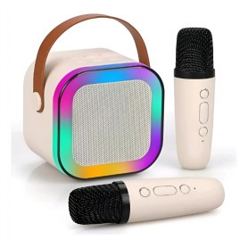 Parlante Portatil Karaoke Con Doble Microfono Inalambrico Conexion USB-C Tarjeta Micro SD Mini Plug