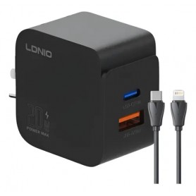Cargador Cabezal Ldnio Q111 USB-A USB-C Tipo-C 20W Para iPhone Apple Con Cable USB-C A Lightning