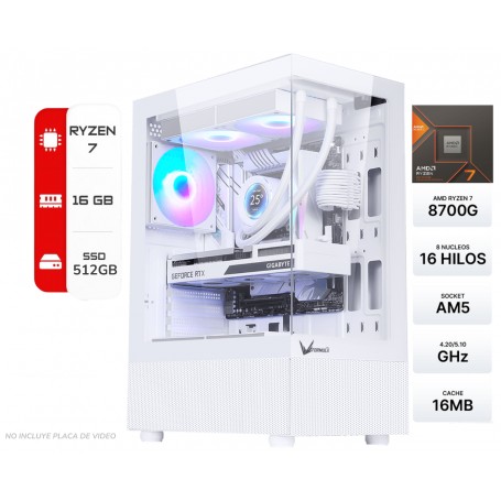 Pc Armada Gamer Ryzen 7 8700G SSD 512GB Memoria Ram DDR5 16GB Fuente Certificada 600W 80 Plus Bronce W11(No Incluye Coolers)