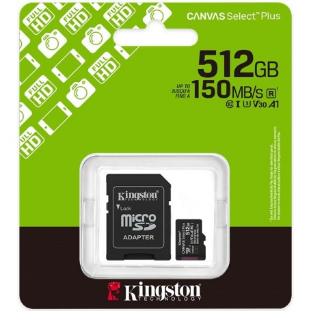 Memoria Micro SD Kingston 512Gb Clase 10 Canvas S Plus CL10 Gen3 150mb/s