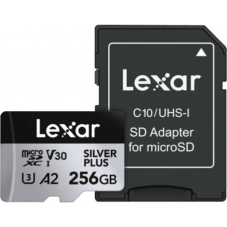 Memoria Micro SD 256GB Clase 10 Lexar Silver Plus V30 U3 4K UHS-I LMSSIPL256G-BNANU Lectura 205MB Escritura 150MB