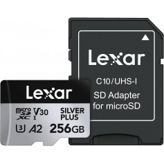 Memoria Micro SD 256GB Clase 10 Lexar Silver Plus V30 U3 4K UHS-I LMSSIPL256G-BNANU Lectura 205MB Escritura 150MB