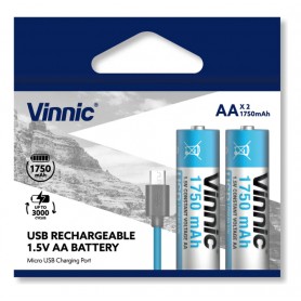 Pilas AA Recargable X2 Vinnic 1600mAh Con Cable USB C 1.5v 5v