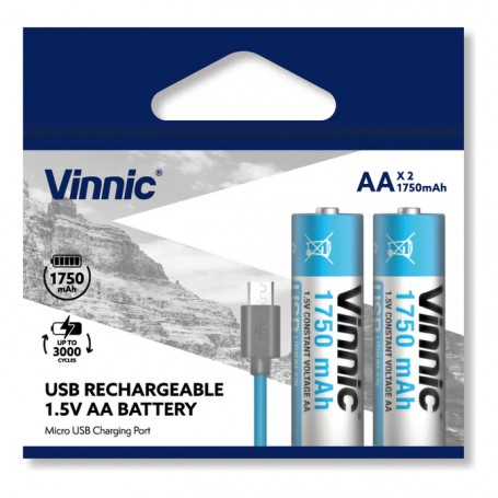 Pilas AA Recargable X2 Vinnic 1600mAh Con Cable USB C 1.5v 5v