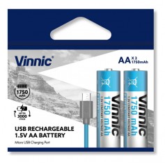 Pilas AA Recargable X2 Vinnic 1600mAh Con Cable USB C 1.5v 5v