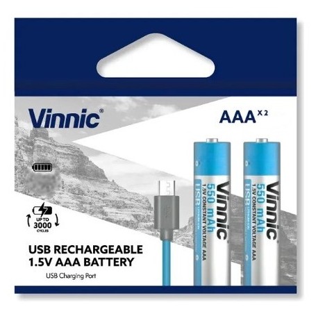 Pilas AA Recargable X2 Vinnic 400mAh Con Cable USB C 1.5v 5v