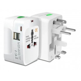 Adaptador Cargador Viajero Doble Usb USB-C Tipo-C Type-C Enchufe Universal