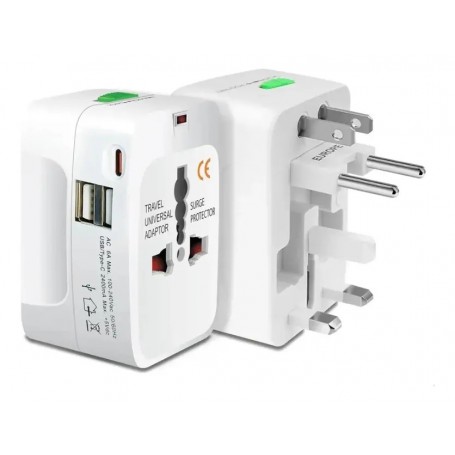 Adaptador Cargador Viajero Doble Usb USB-C Tipo-C Type-C Enchufe Universal