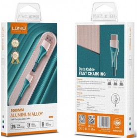Cable De Carga & Datos USB-A USB-C Tipo-C Type-C LDNIO Aluminio 30W 1mt Compatible Con Carga Rapida