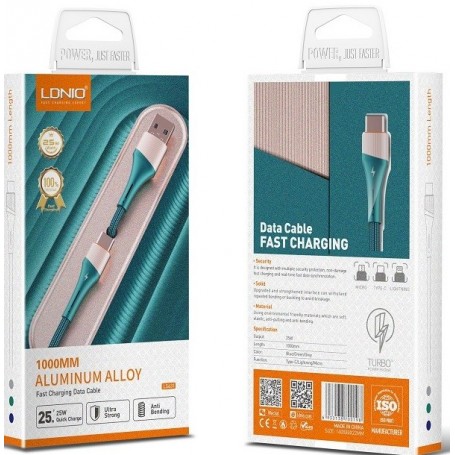 Cable De Carga & Datos USB-A USB-C Tipo-C Type-C LDNIO Aluminio 30W 1mt Compatible Con Carga Rapida