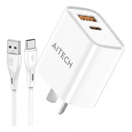 Cargador Cabezal Aitech USB-A USB-C Tipo-C 45W Cable USB-A - USB-C