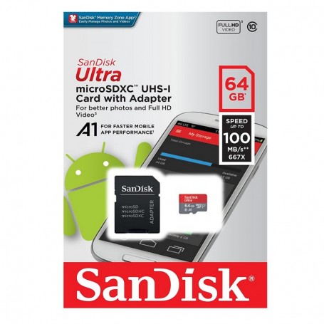 Memoria Micro Sd 64Gb Sandisk Ultra Clase 10 100Mb/S Fullhd