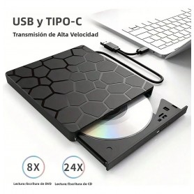 Grabadora Lectora Externa Hub Usb Usb C Lector Tarjeta Sd Mobile External CD DVD-RW Conexion USB-C Tipo-C Type-C Blu-Ray