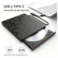 Grabadora Lectora Externa Hub Usb Usb C Lector Tarjeta Sd Mobile External CD DVD-RW Conexion USB-C Tipo-C Type-C Blu-Ray