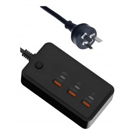 Estacion De Carga Rapida Hub Zapatilla 35W 6 En 1 Con 3 USB-C PD & 3 USB-A CY-PC02