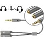Adaptador 2 Mini Plug Auxiliar Jack 3.5mm Hembra A 1 Mini Plug Macho 4 Pines A Audio Auricular + Microfono PS4 Xbox PC