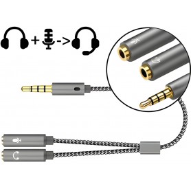 Adaptador 2 Mini Plug Auxiliar Jack 3.5mm Hembra A 1 Mini Plug Macho 4 Pines A Audio Auricular + Microfono PS4 Xbox PC