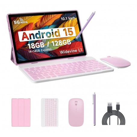 Tablet Weggo Cp20 Pro 10.1 Pulgadas Android 15 4Gb Expandible A 18Gb 128Gb Almacenamiento Con Teclado Mouse y Lapiz Rosa