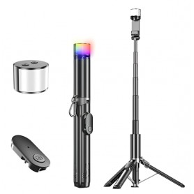 Palo Selfie Tripode Extensible P-27-D 1.90m Con Luz Led RGB Bluetooth