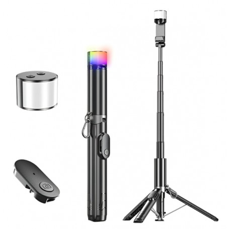 Palo Selfie Tripode Extensible P-27-D 1.90m Con Luz Led RGB Bluetooth