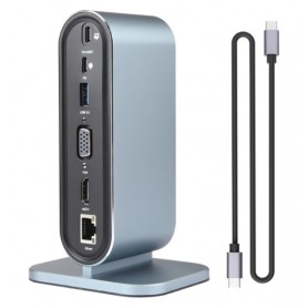 Hub Adaptador Multipuerto USB-C 12 En 1 HDMI 4K, VGA, 4x USB 3.0, RJ45 & Audio