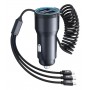 Cargador Usb 12v Para Auto Con Cable De Carga Usb C Micro Usb Lightning Tranyoo T-C23