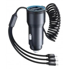Cargador Usb 12v Para Auto Con Cable De Carga Usb C Micro Usb Lightning Tranyoo T-C23