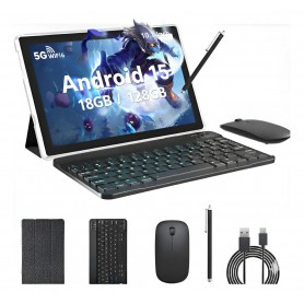 Tablet Weggo Cp20 Pro 10.1 Pulgadas Android 15 Ram 4Gb Expandible A 18Gb 128Gb Almacenamiento Con Teclado Mouse y Lapiz Negro