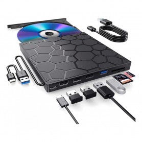 Lectora Externa Usb C Lector Tarjeta Sd Mobile External CD DVD-RW Conexion USB-C Tipo-C Type-C USB 3.0 (Lee Blu-Ray, No Graba)