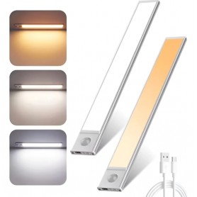 Barra Luz LED Bajo Alacena 60cm Recargable USB Con Sensor De Movimiento Magnetica Autoadhesiva AB220