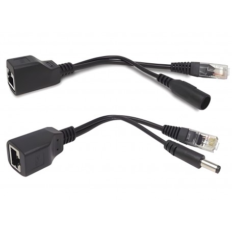 Kit De Cables Inyector Y Divisor PoE Pasivo RJ45 Con Jack DC 5.5x2.1mm (Par)