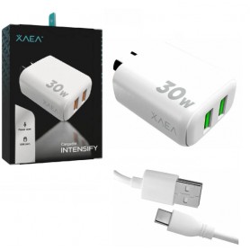 Cargador Cabezal 2 Puertos USB 30w Intensify Con Cable USB-C Tipo-C Type-C Intensify XAEA Mod600