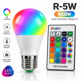 Lampara Foco Led Rgb 5w Control Remoto 16 Colores E27 Hytoshy