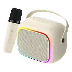 Parlante Portatil Karaoke Con Microfono Inalambrico RGB Conexion USB-C Tarjeta Micro SD Mini Plug Havit SK818BT Beige