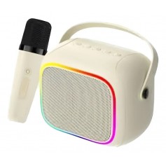 Parlante Portatil Karaoke Con Microfono Inalambrico RGB Conexion USB-C Tarjeta Micro SD Mini Plug Havit SK818BT Beige
