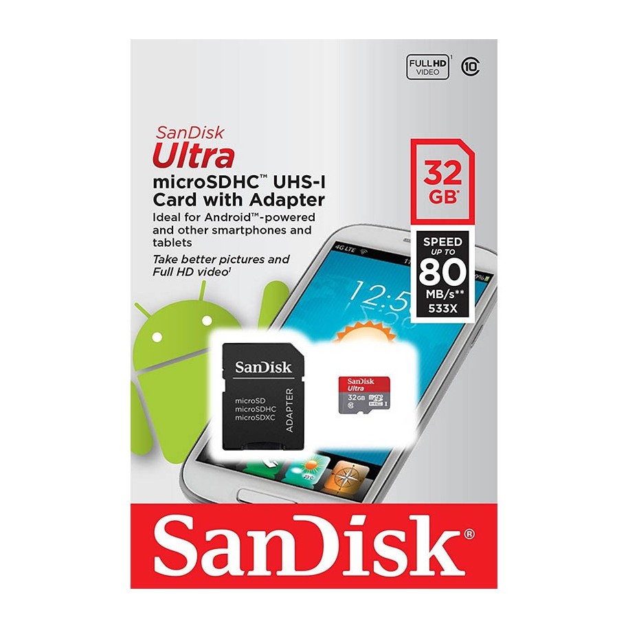 Memoria Micro Sd 32Gb Sandisk Uhs-I Full Hd 80Mb/S