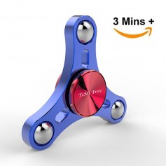 Fidget Spinner Pro Alta Gama Metal Ultra Rapido 3 Puntas Azul Centro Rojo 2,5-3,5 Minutos Estuche Cuero