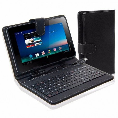 Funda Tablet 9 Pulgadas Con Teclado Micro Usb Cuero Negro