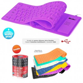 Teclado Ultra Flexible Violeta Lavable Kolke Kt-103 Silicona Enrollable Usb