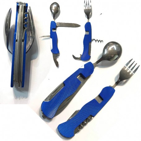 SET CUBIERTOS PLEGABLE CAMPING MILITAR SUPERVIVENCIA 7 EN 1