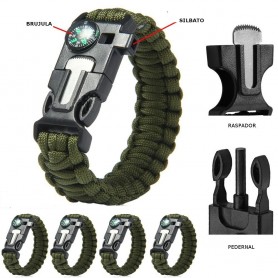 PULSERA PARACORD BRUJULA CHISQUERO PEDERNAL