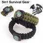 PULSERA PARACORD SUPERVIVENCIA CON BRUJULA SILBATO PEDERNAL Y NAVAJA YUZE NEGRA O VERDE